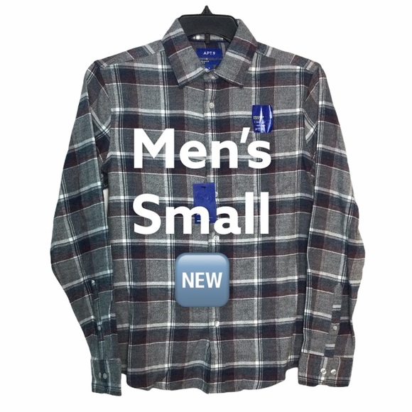 Men's Apt. 9 Small 34 - 36 Flannel Shirt Plaid Gray Blue Long Sleeve Stretch NWT - Picture 6 of 12